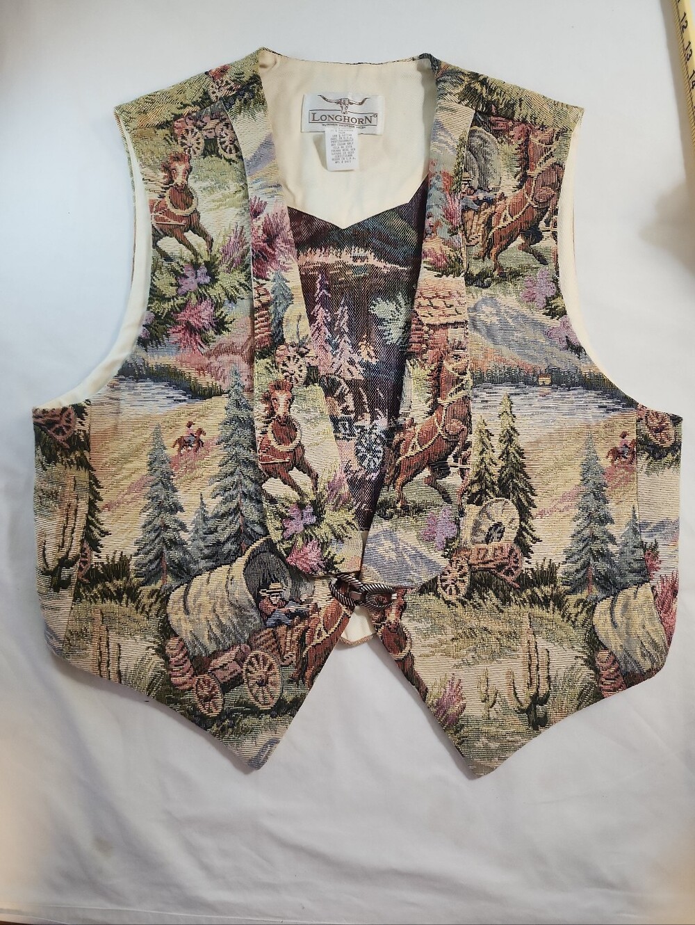 Vintage Longhorn Niver Tapestry Vest Western Wear Cowboy Horses Women’s Medium
